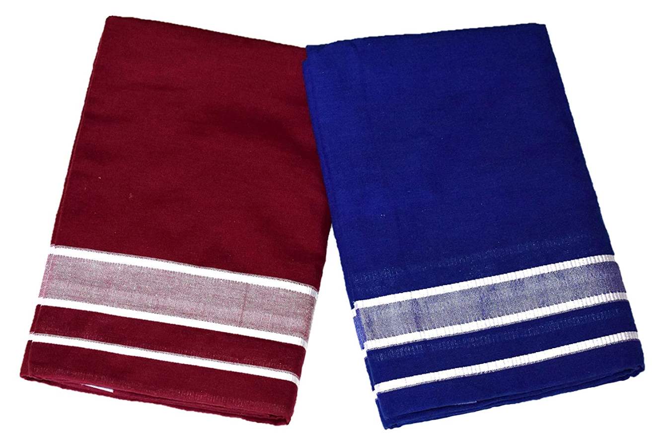 Trinity Fashions IXORA Kerala Premam Colour Dhotis Cotton(Blue and Maroon)