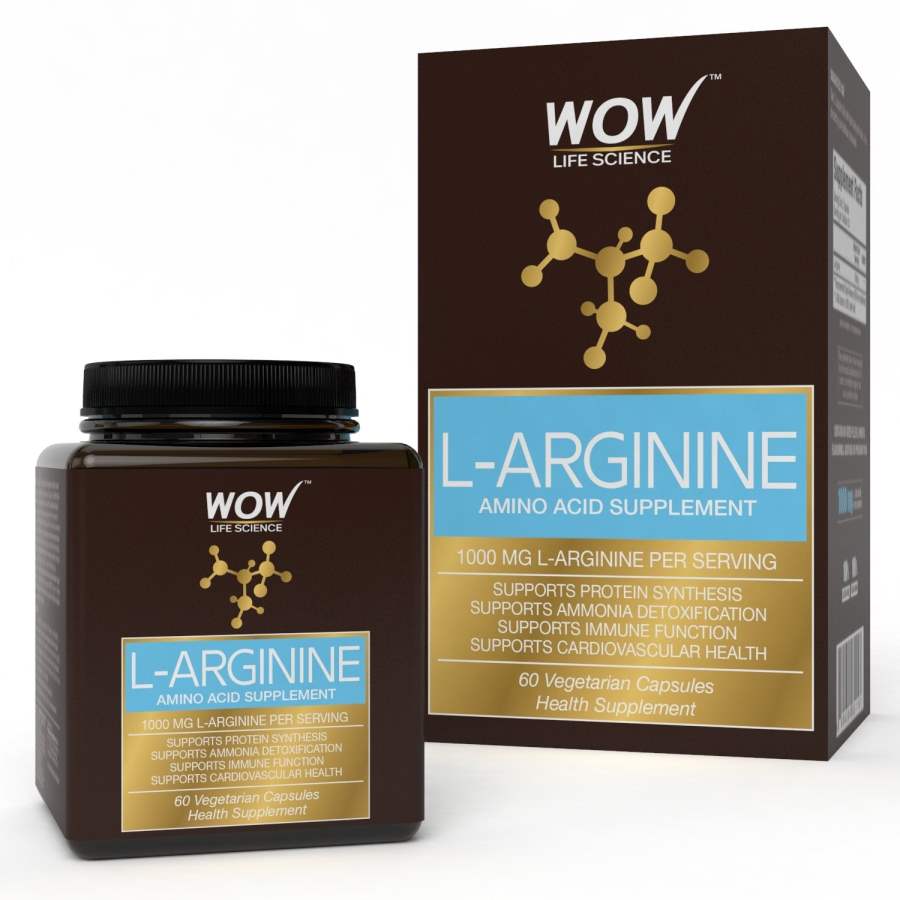 WOW L-Arginine Amino Acid Supplement 1000mg - 60 Vegetarian Capsules